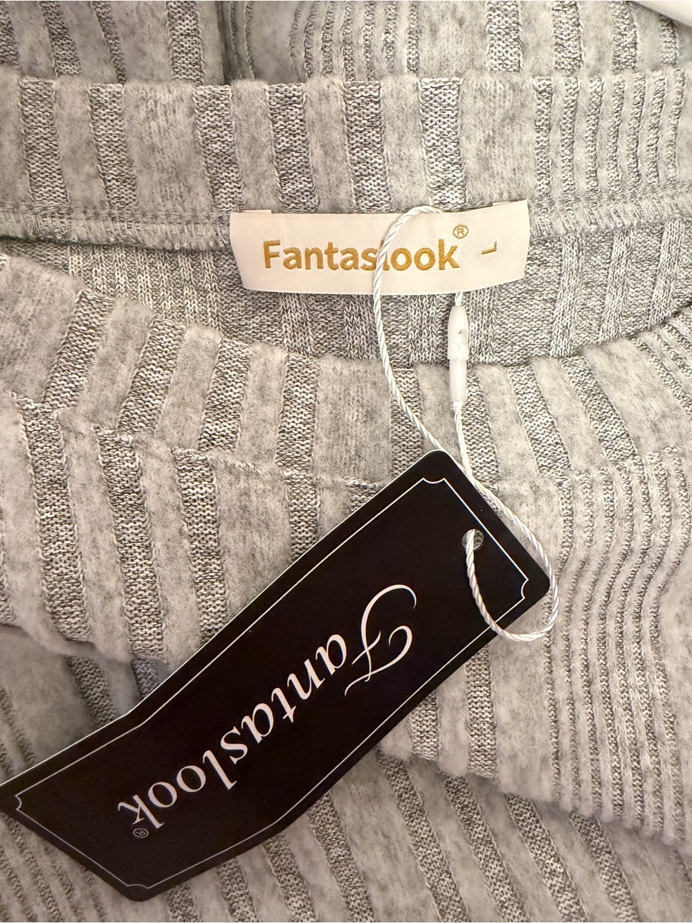 Fantaslook Light Cream gray Ribbed Long-Sleeve Women's Top - Picture 9 of 9